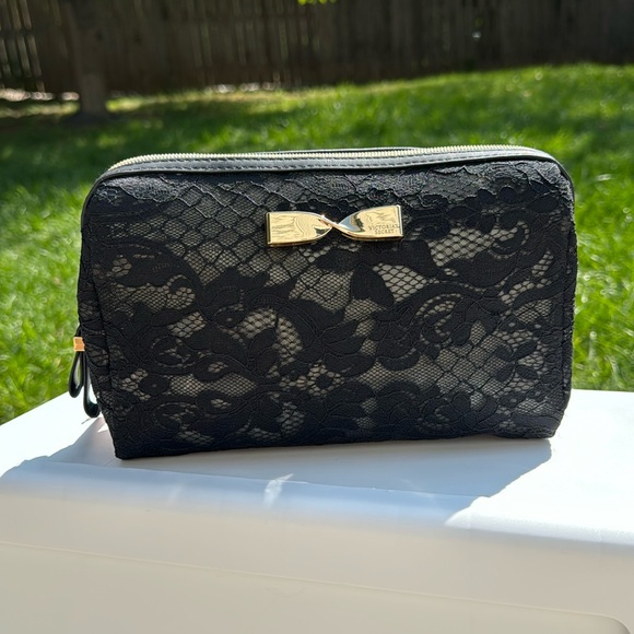 Victoria’s Secret black lace cosmetic bag with gold hardware - Picture 1 of 9